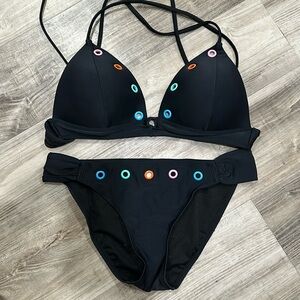 Hula honey, black bikini with multicolor holes